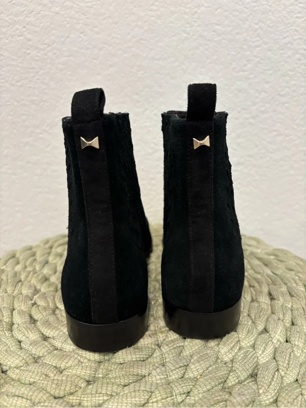 NEW Ted Baker Iveca Woven Black Suede Flat Chelsea Ankle Boots Size 8.5